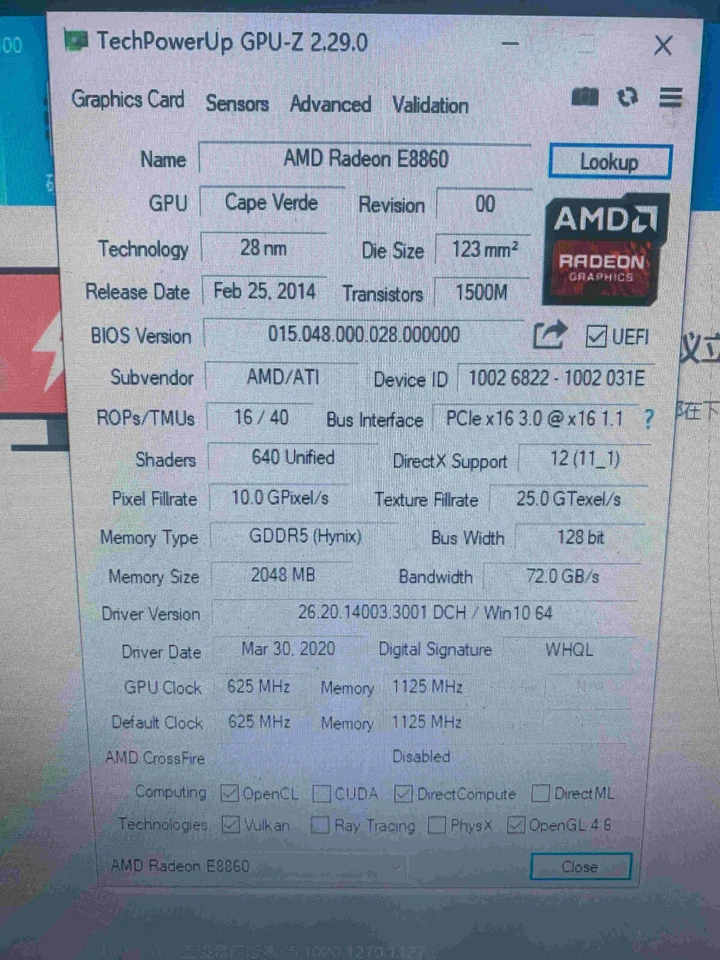 AMD Embedded GPU E8860 216-0846077 2GB GDDR5 Video Graphics Card MXM 3.0 Type A - Image 3 of 3