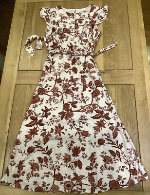Oasis Lined Cream/Brown Linen Mix Dress With Belt Size 10 | eBay UK
