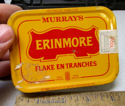 vintage Murrays Erinmore Mixture pipe tobacco tin, Flake en Tranches, EMPTY