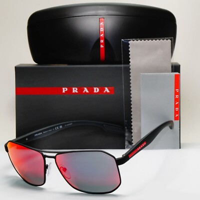 Prada Sonnenbrille schwarz verspiegelt blau rot eckig Pilot PS51VS SPS 51V DG0-9Q1 62mm