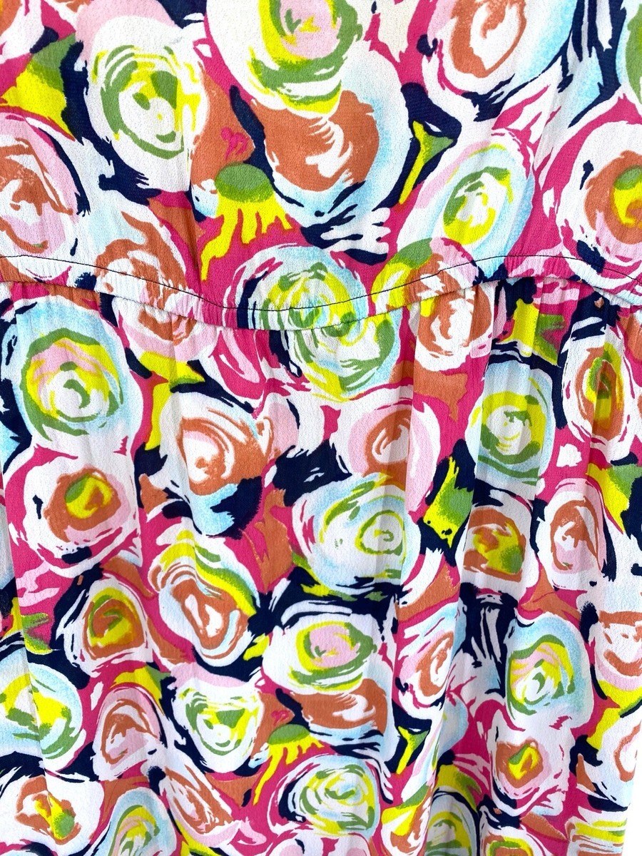 Loco Lindo Floral Rose Print Scoop Neck Short Sleeve Retro Shift Dress Colorful View 6