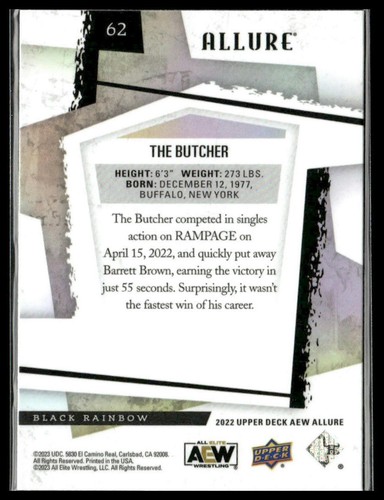 The Butcher #62 2022 Upper Deck Allure AEW Black Rainbow - Picture 2 of 2