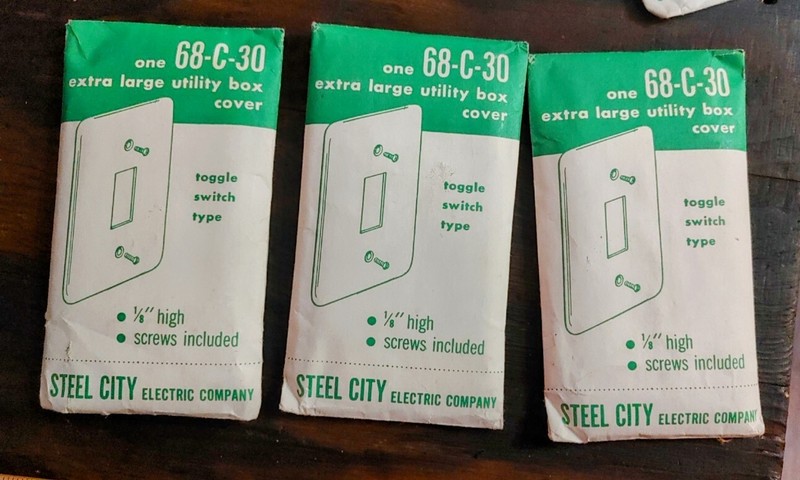 3 NOS STEEL CITY 68 C 30 STEEL TOGGLE WALL SWITCH PLATE COVER Industrial Utility