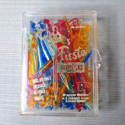 Vintage Fiesta Plastic Colorful Party Picks Cocktail 4 Designs/ Colors 37 Count