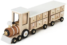BRUBAKER Advent Calendar Wooden Christmas Train White - Natural Colors