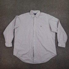 Ralph Lauren Button Down Shirt Mens 17-35 White Red Striped Heavyweight Cotton