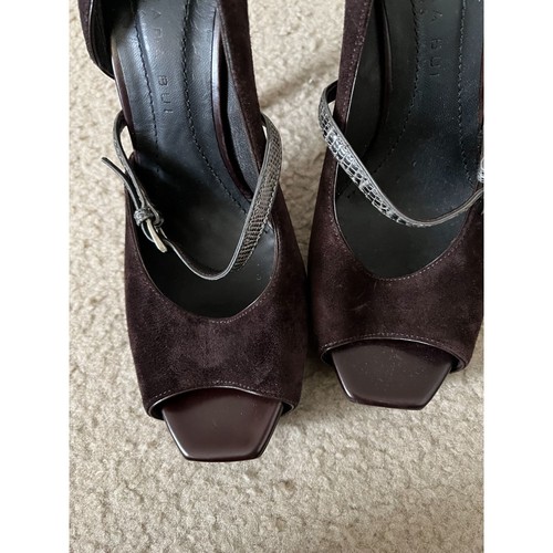 Barbara Bui Peep Toe Platform Black Suede Shoes Heels US 8 Made in Italy - Picture 13 of 18