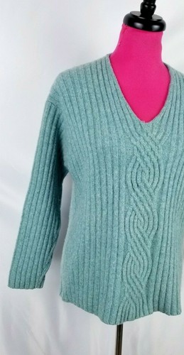 Vintage 80s ESPRIT Pullover Sweater Womens Size M Sea Green Lambswool Blend - Picture 2 of 6