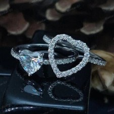 Heart Shape Bridal Ring Set Simulated Diamond Heart Cut 925 Sterling Silver