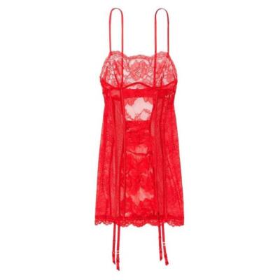 VICTORIA'S SECRET MIXED SHEER MESH \u0026 LACE MINI GARTER SLIP S *LIPSTICK RED*  Clrn | eBay