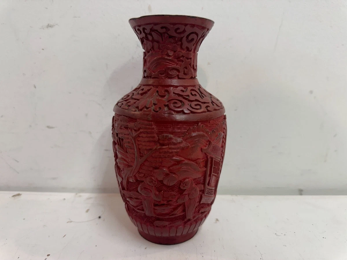中国 堆朱花瓶 35cm 中国雕漆花瓶| eBay