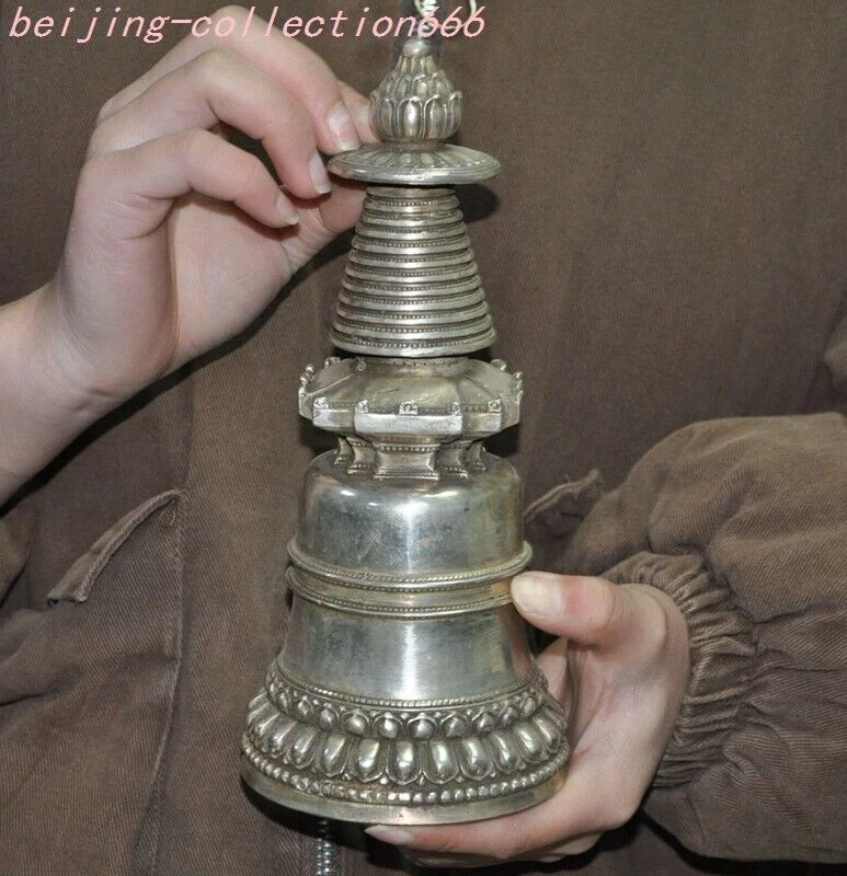 8"" Tibet Budismo Tibetano Plata Sakyamuni Buda Stupa Pagoda Torre Estatua Foto 4 de 4