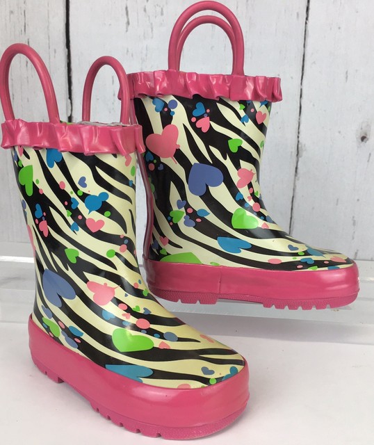 Toddler Girl's Rain Boots Jumping Beans Sz XS (45), Hearts & Ruffles