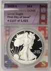 2020-S American Silver Eagle $1 Proof PR 70 DCAM ANACS First Day of Issue