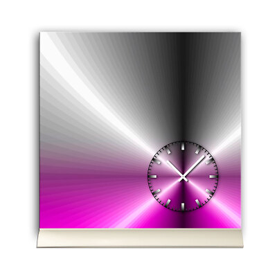 Tischuhr 30cmx30cm inkl. Alu-Ständer -edles Design metallic magenta geräuschlose