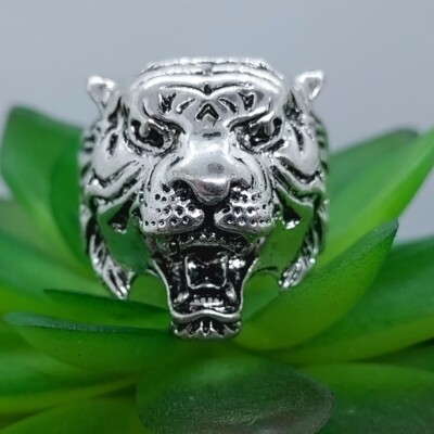 3D Ring Tiger Biker Gothic Punk Silver Stainless Steel US Size 8.25