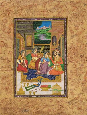 Indian Painting Of Love Scene Emperor And Empress On The Terrace