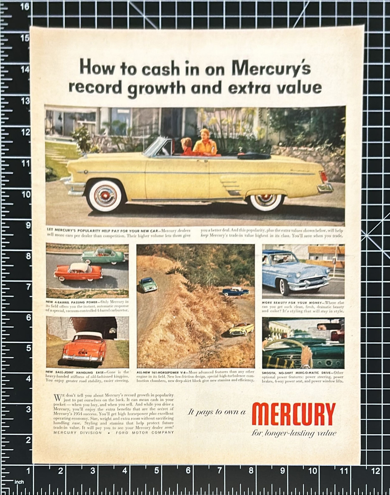 1954 Mercury Convertible Vintage Print Ad Ephemera 11"x15" Wall Art eBay