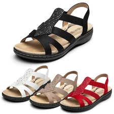 Women Casual Flat Sandals Elastic Ankle Strap Open Toe Slip On Dress Shoes