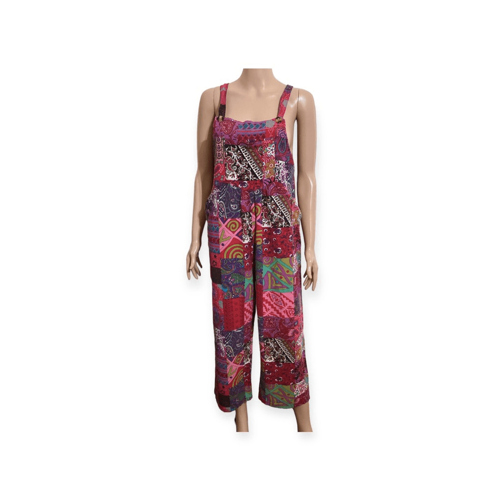 Patchwork Print Overall Capris Jumpsuit M - image 1
