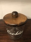 Vintage Glass Cookie Jar Wood Lid Rustic Farmhouse Kitchen General Store Large — photo 2