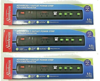 (LOT 3) HIGH DUTY Sunbeam Advanced 7 Outlet Power Strip/Outlet w/Surge Protector