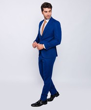 Regular Fit - Men's Coaster Suit in Blue with Waistcoat - Wedding Suit - Wedding