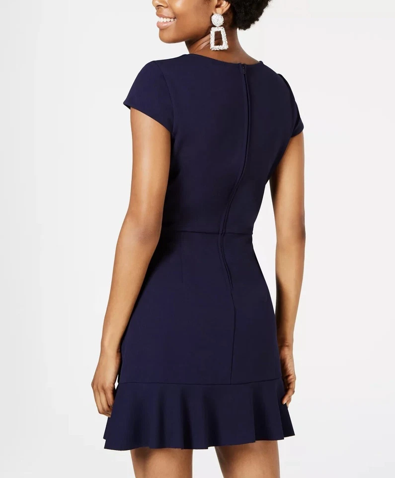 Speechless Faux Wrap Dress Size Large Midnight Blue Cap Sleeve Ruffle Hem NWT - Image 2 of 4