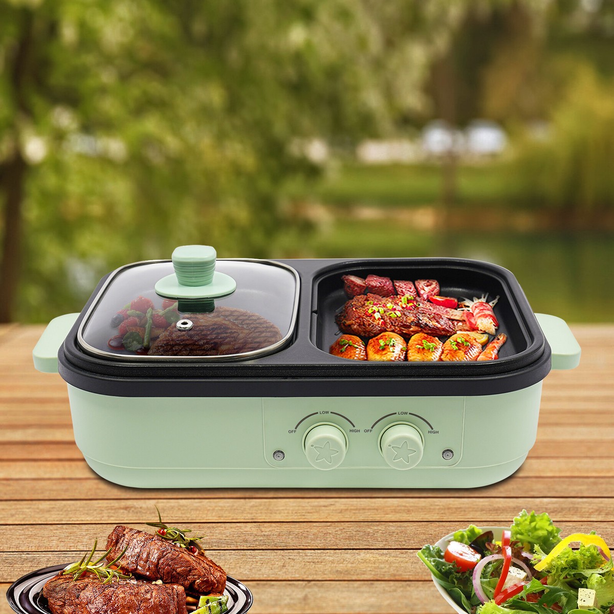 Electric Hot Pot With Grill Area, Multi-purpose Hot Pot, 2-In-1