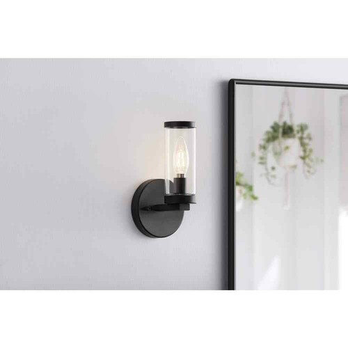 Hampton Bay 1-Light Black Wall Sconce Fixture w/ Clear Glass Shade - Picture 2 of 11