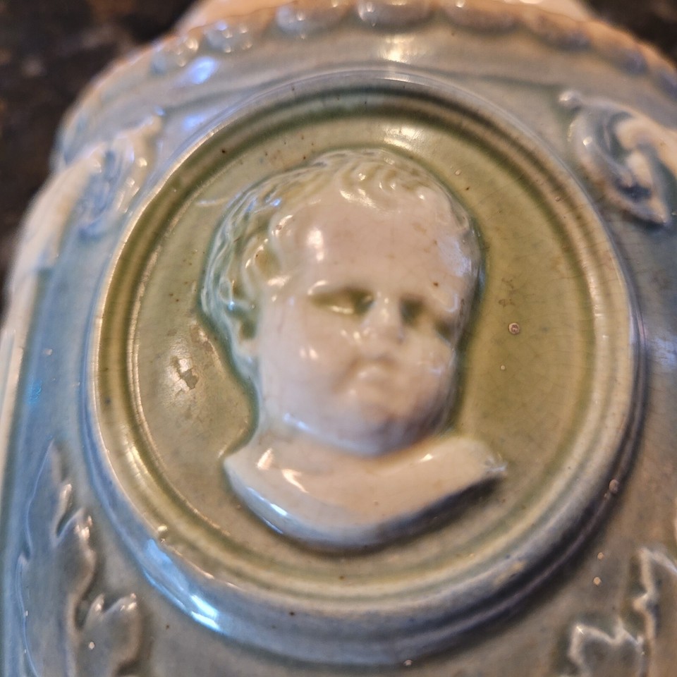 Roseville Pottery Cameo II Cherub Art Pottery 9 75 Long Wall Pocket roseville-pottery-cameo-ii-cherub-art-pottery-9-75-long-wall-pocket