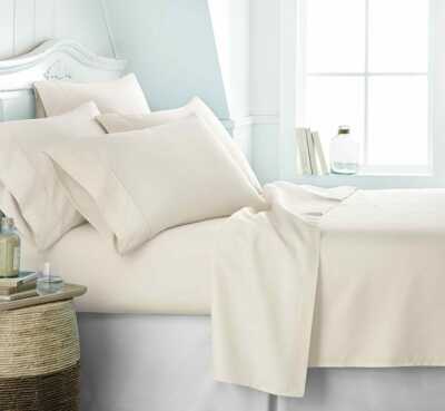 600Thread Count 100%Natural Cotton 4Piece 15''Deep Sheet Set CalKing Ivory Solid