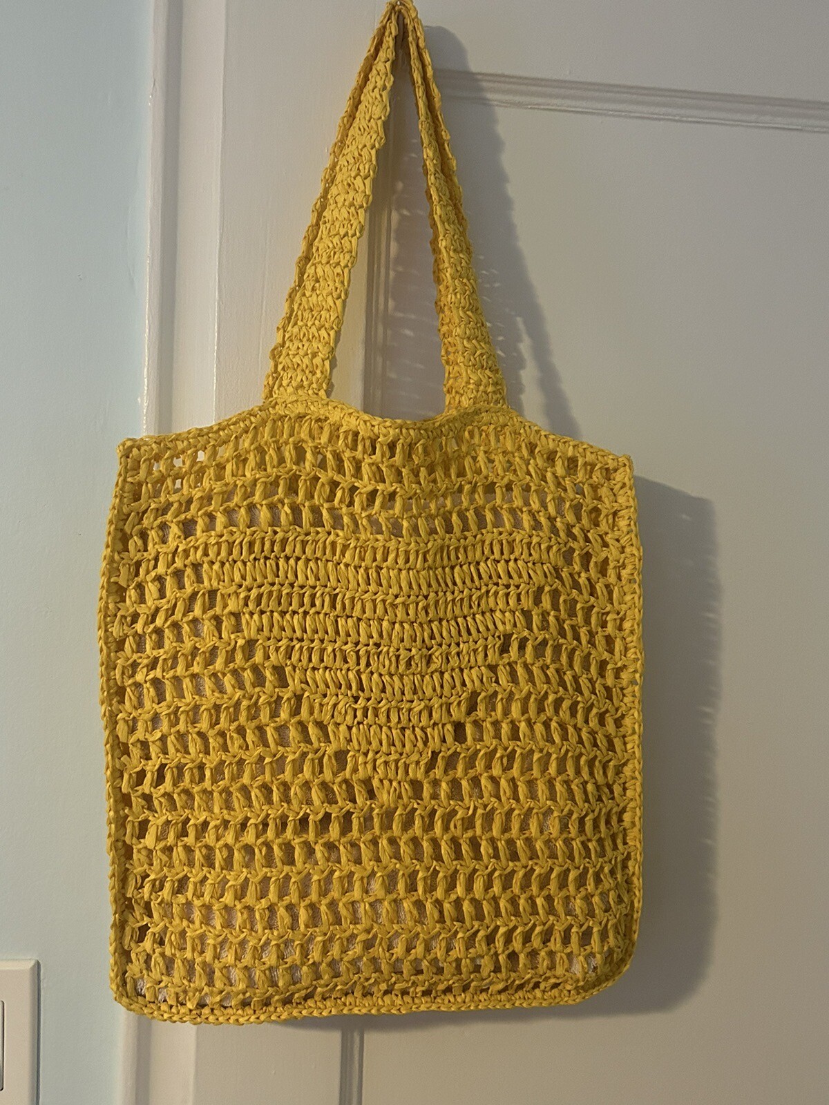 Yellow Women’s Solid Crochet Double Flat Trap Tot… - image 3