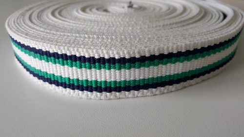 Webbing Navy Green White Stripe 1" Wide 12 Yards Vintage for Sewing Crafts
