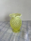 Fenton Hobnail Topaz Opalescent Crimped Mini Vase Uranium Vaseline Glass