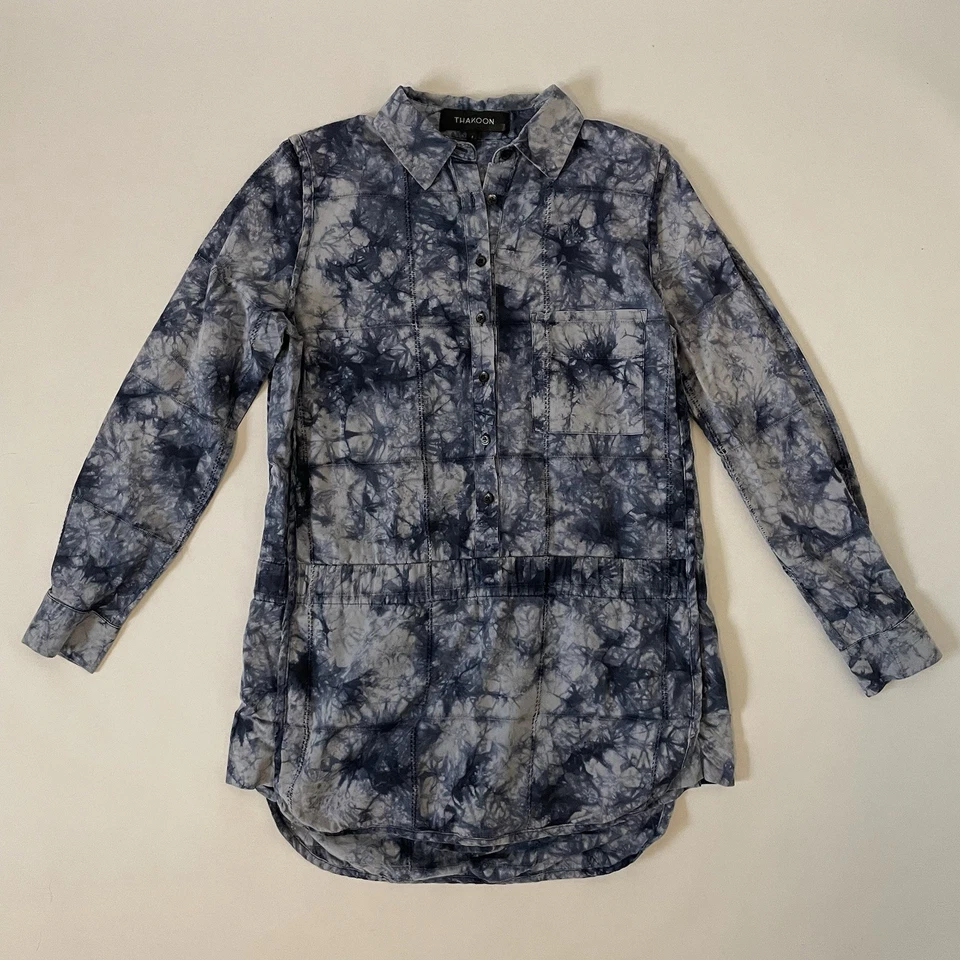 Falda Mameluco Thakoon Azul Tie Dye Algodón Seda Algodón Seda Talla 6, Preppy Boho Foto 3 de 4