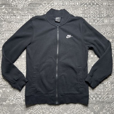Nike Club Bomber Zip Jacket Mens Small Black Lightweight Fleece Activewear Sport