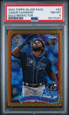 2024 Topps Silver Pack 1989 Chrome #63 Junior Caminero Gold Refractor PSA 8