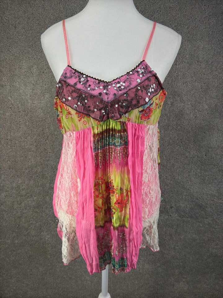 Babydoll No Boundaries para mujer Y2K Cami M Mixto Media Encaje Boho Gitano Hada Fluido Foto 2 de 4