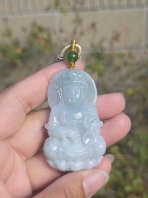 Icy Grade ''Sky Blue'' Guanyin | Exquisite Burmese Jadeite Pendant for Protection
