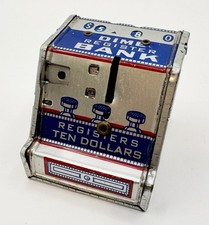Vintage 1950s J Chein Co Tin Litho Dime Only Cash Register Bank Holds 10 Dollars