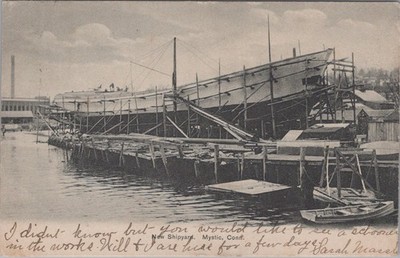 New Shipyard Mystic Connecticut CT 1907 Schooner Construction Postcard