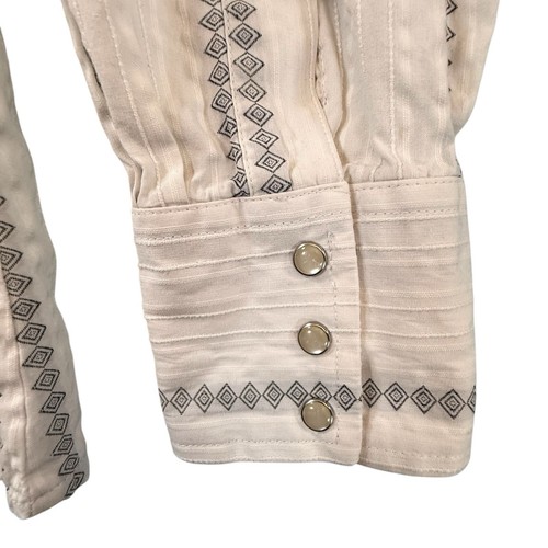 VTG Wrangler Pearl Snap Western Shirt Mens SIZE MEDIUM White Diamond Geometric - Picture 2 of 9