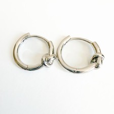Silver Tone Hoop Knot Design Metal Hinged Earrings Round 2.5cm Lobe