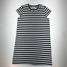 Madewell Womens Sweater Dress in Blue and White Striped Woven Short Sleeve Small