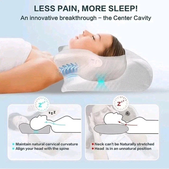 Almohada cervical de espuma viscoelástica 1 pieza, almohada ortopédica de contorno ergonómico 2 en 1 para Foto 3 de 4