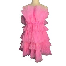 Altar'd State Size Medium Tulle Bright Pink Strapless Ruffle Tiered Mini Dress