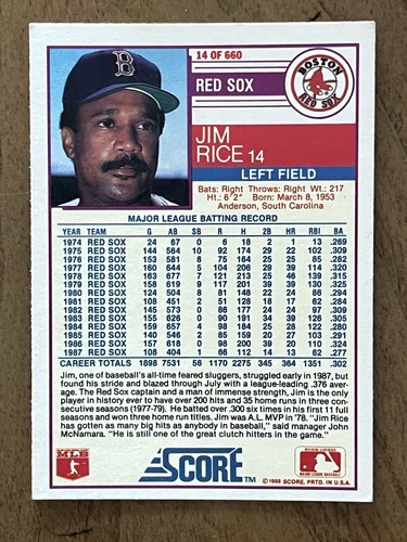 Jim Rice 7 Card Lot Red Sox HOF OF Topps Fleer Donruss Score 1980s EX - Picture 9 of 15