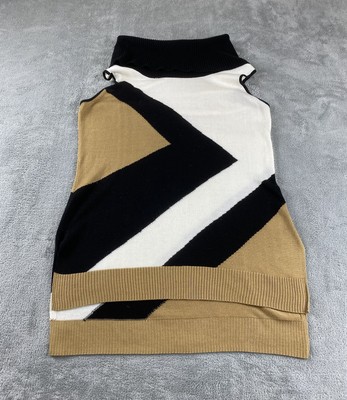 Dana Buchman Women s Turtle Neck Blouse S. Tunic Ivory Brown Black Casual C23