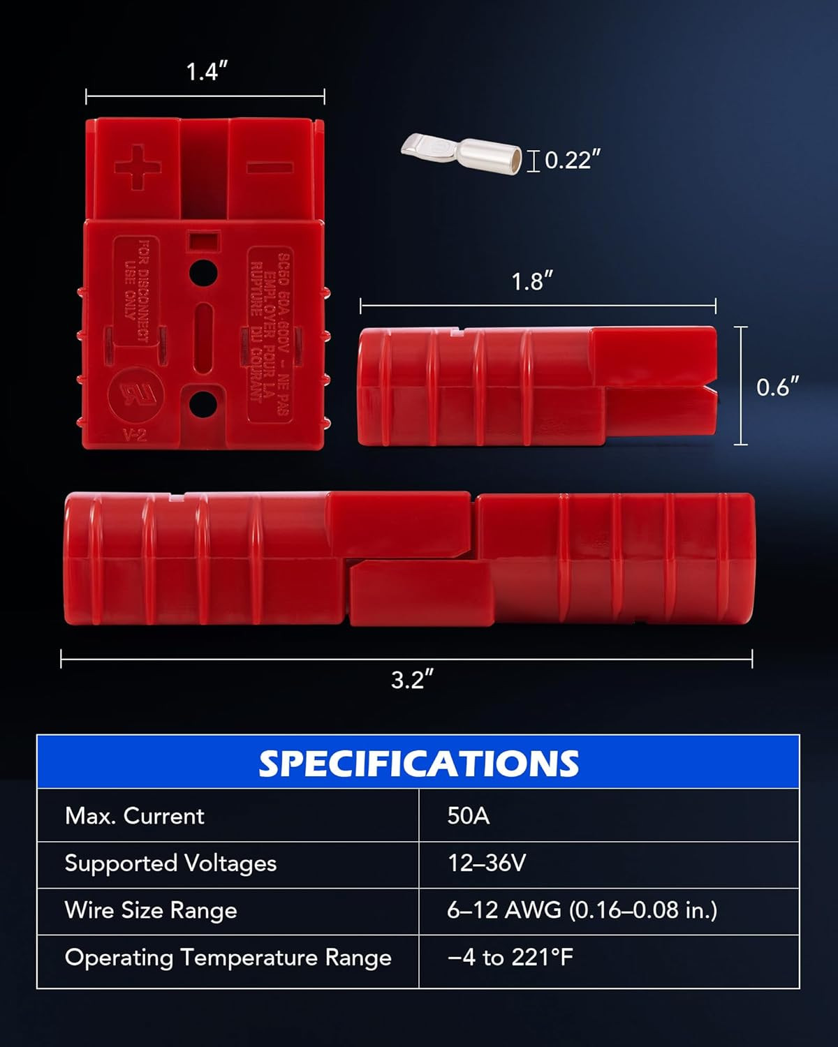 Wire Connector 2 Pack, 50A Wire Harness Plug Kit for 6 to 12 Gauge Cables, 12V t